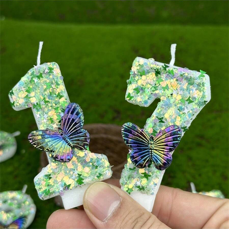 Candle Making Things - 1Pc Green Sequins Number 0-9 Butterfly